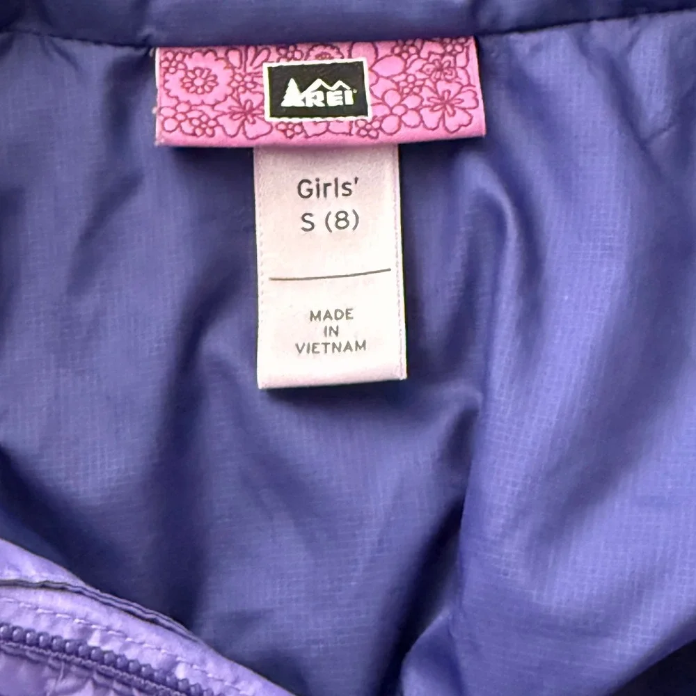 REI Girls S 8 Purple Quilted Puffer Jacket Polyester Full Zip Gorpcore Outdoor